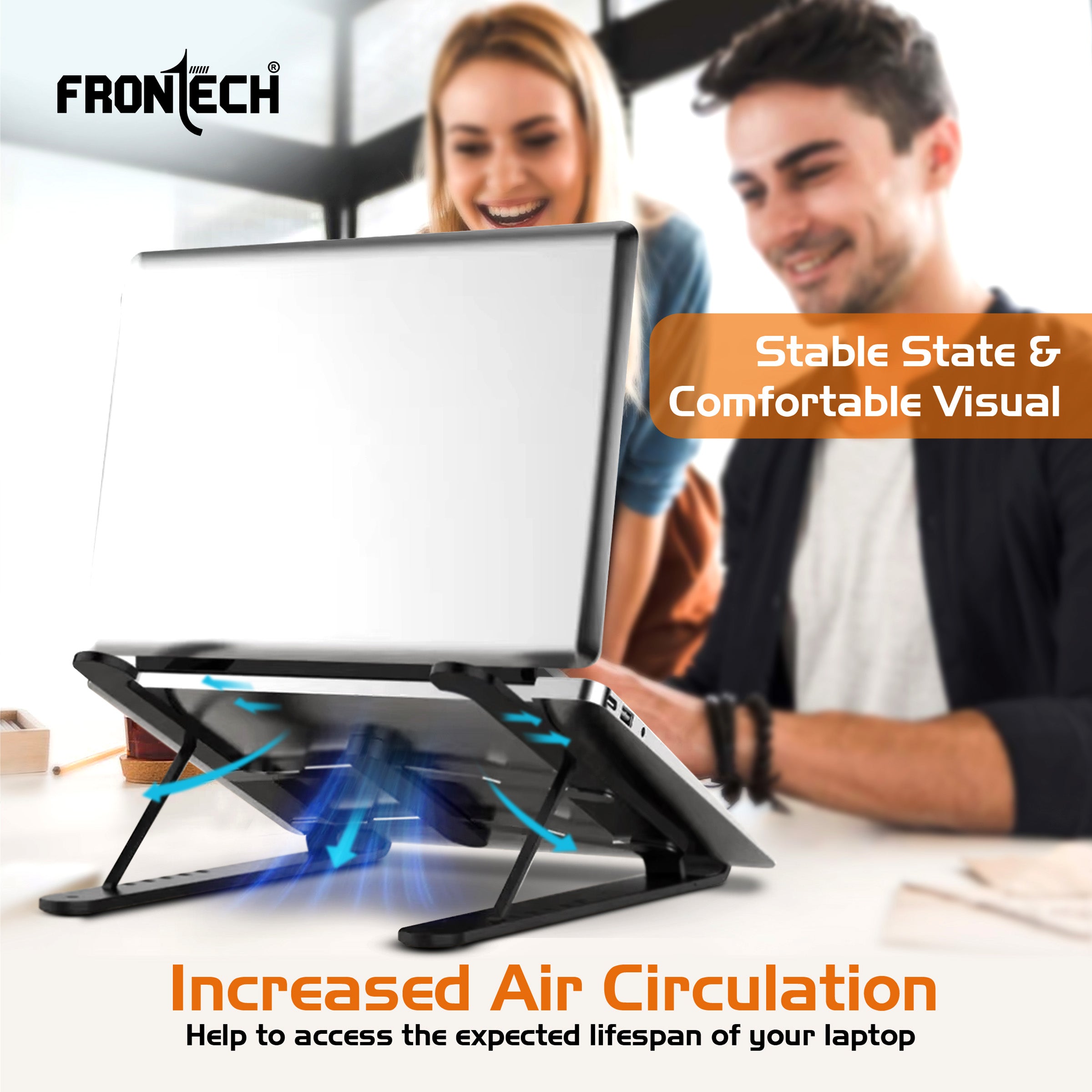Frontech Laptop Stand Featuring Portable Foldable Design, Anti-Slip Silicone Rubber Pads, Supports Maximum of 5kgs Weight, 6 Adjustable Levels.(CP-0010) Frontech Laptop Stand Featuring Portable Foldable Design, Anti-Slip Silicone Rubber Pads, Supports Maximum of 5kgs Weight, 6 Adjustable Levels.(CP-0010)